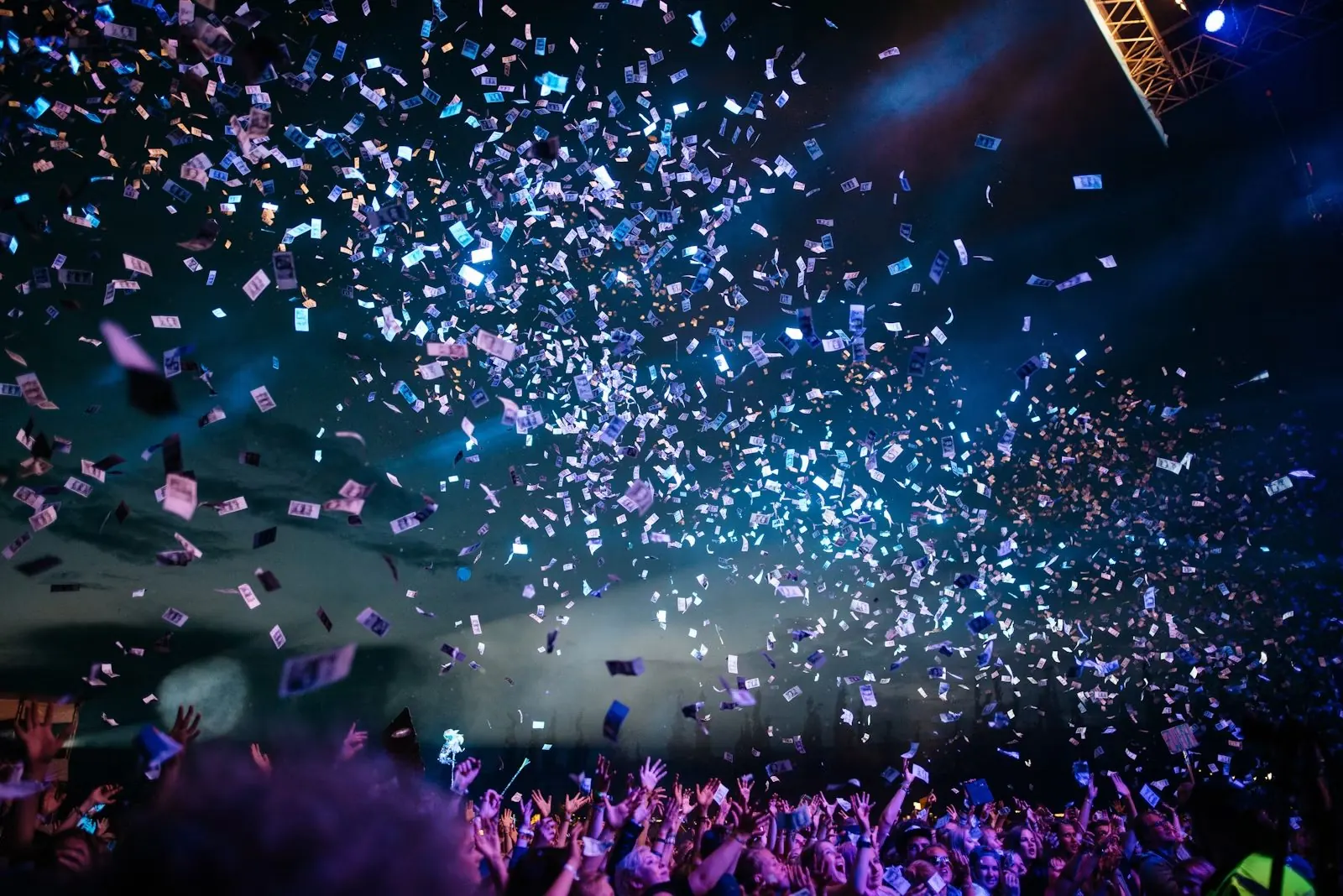 Confetti falling over the crowd